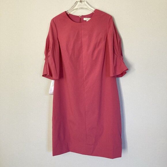 Kay Unger Dress Puff Statement Sleeve Stretch Poplin Lined Dusty Rose Event - Picture 2 of 16